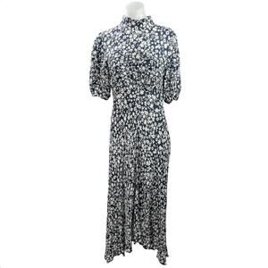 Ghost London Black Floral Mock Neck Fit & Flare Puff Sleeve Maxi Dress Size M